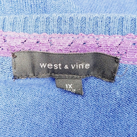 West & Vine Blue Knit V Neck Long Sleeve Lightweight Casual Sweater P4466 - Picture 5 of 8